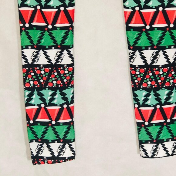 No Boundaries leggings Christmas trees green red black polyester small 3/5 READ - Picture 4 of 6
